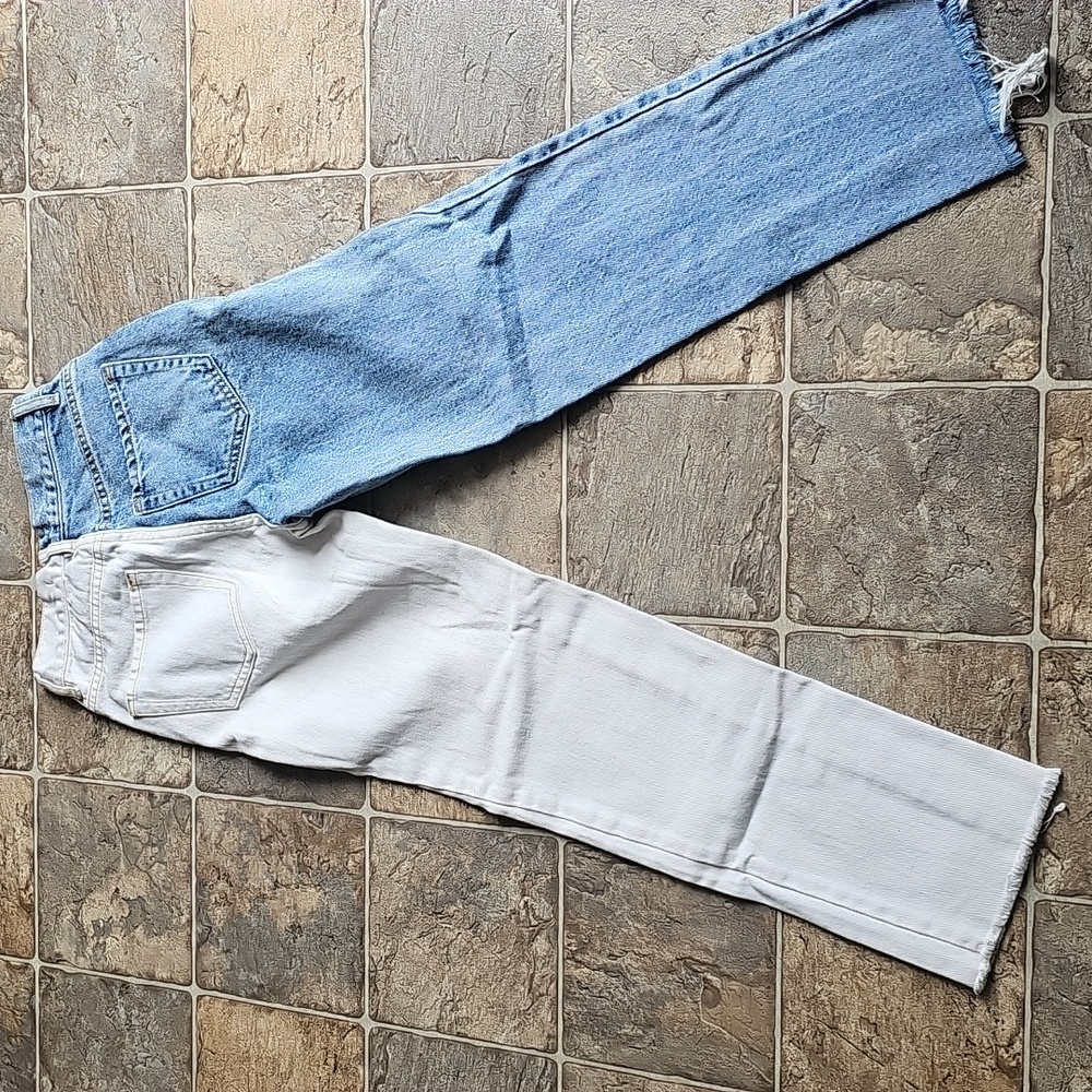 PacSun Eco White Two-Tone High Waisted Button Straight Leg Ankle Jeans Sz 22 - Picture 6 of 11